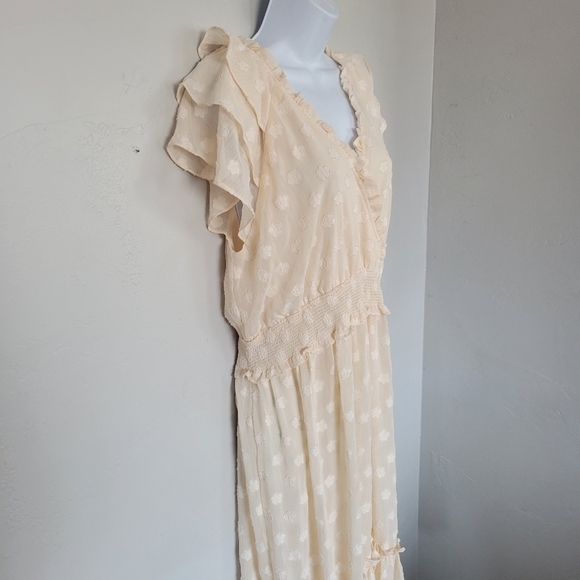 Orange Creek Women's XL Ivory Cream Short Sleeve Midi Dress Jacquard Flowers 3D - Picture 2 of 12